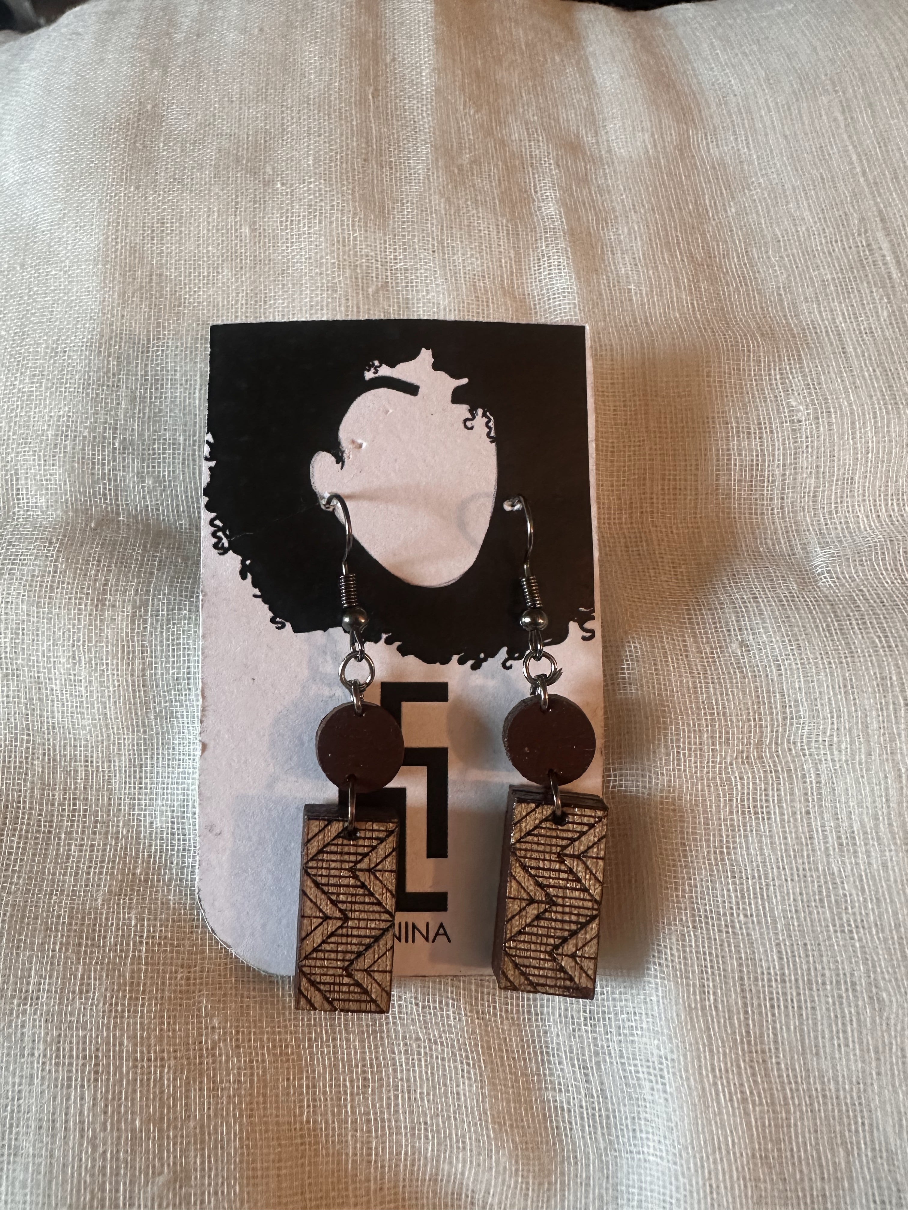 brown rectangular earring